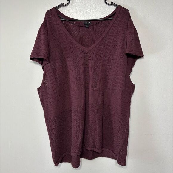 torrid Tops - Torrid Everyday Maroon Soft Pullover Pointelle Knit Sweater